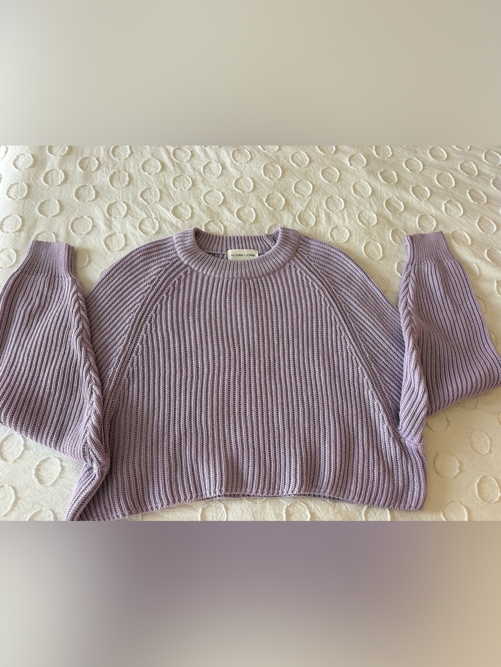 Cropped Lavender Ribbed Crewneck Sweater